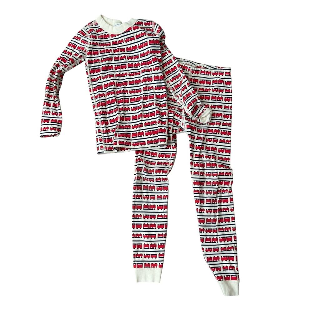 Hanna Andersson Kids Pajamas Train Red and White PJ Set 6/7
